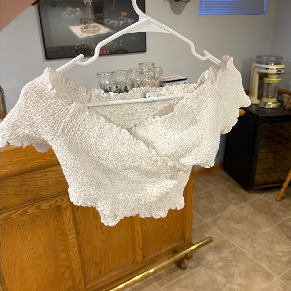 Hollister White Smocked Wrap Crop Top